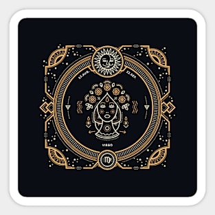 Virgo Zodiac Gold White on Black Background Sticker